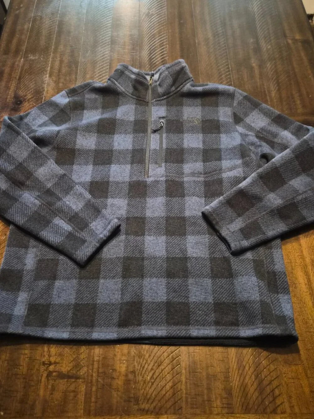 The North Face Mens XXL Buffalo Check Plaid Fleece Pullover Blue 1/4 Zip G754